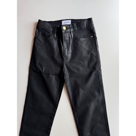 FRAME Le Sylvie Slender Straight Noir Coated Black Mid Rise Ankle Jeans, Size 26 - Picture 6 of 14